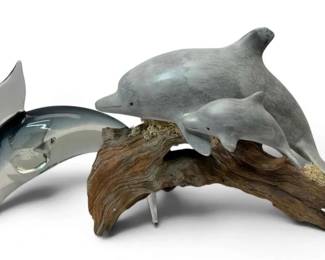 Glass Ceramic Dolphin Figurines