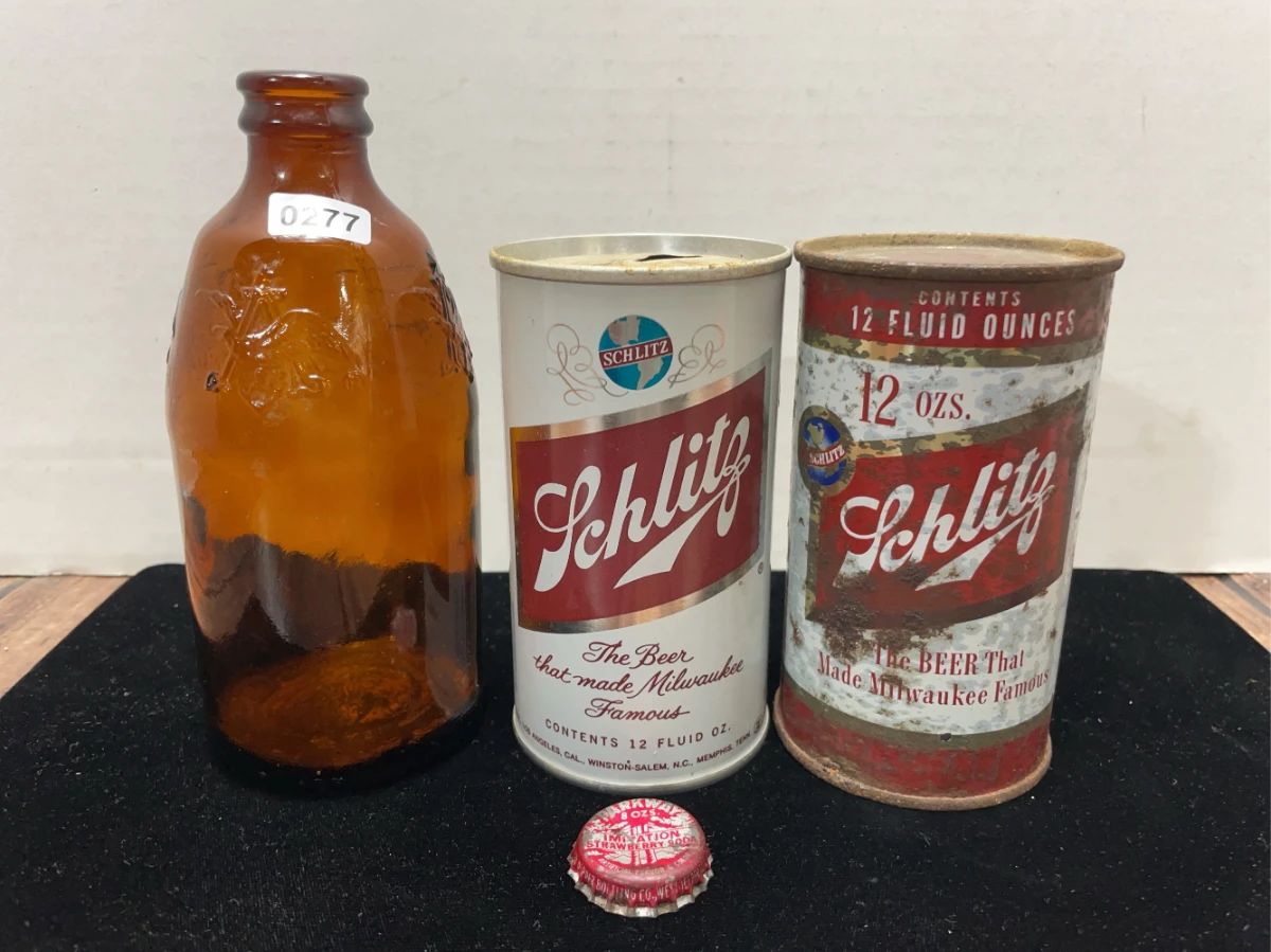 2 Schlitz beer cansVintage Anheuser Busch Stubby Beer Bottleparkway soda Dr P west Jefferson