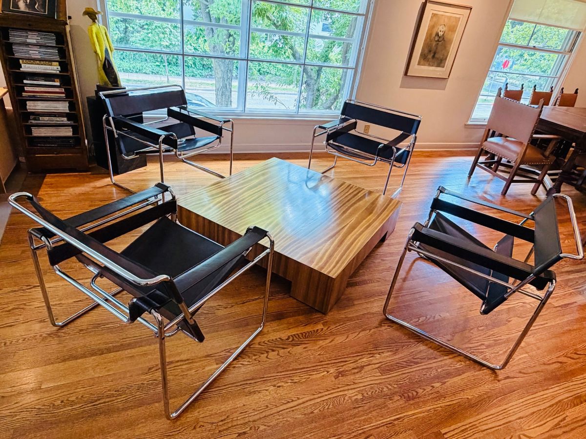 Four ca. 1960’s original Gavina Wassily chairs with dark brown leather slings.  A new leather kit has been installed on one chair, the leather on all others is in excellent vintage condition.  These will be sold SEPERATELY