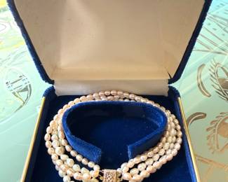 Antique multi-strand freshwater pearl bracelet with 14kt gold clasp bracelet