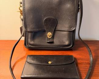 Vintage Coach black leather Station Bag and slim wallet