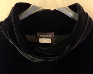 A sampling of the large selection of women’s Eskandar clothing, mostly tops.  Sizes are 0-1.  Materials are silk, linen, camel hair, cashmere and wool