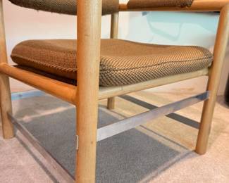1970’s Edward Wormley for Dunbar ash wood w/ aluminum frame upholstered armchair with original wool fabric