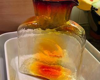 Vintage Blenko Tangerine Amberina glass water bottle