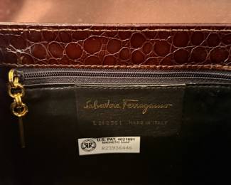Like New vintage Salvatore Ferragamo embossed crocodile print patent leather handbag with dust bag 