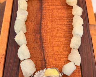 Vintage Birgit Kupke-Peyla stone, 925, 18kt and 22kt necklace