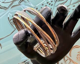 Vintage David Yurman 750 (18kt gold) and 925 (sterling) classic cable stack bracelet