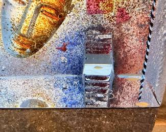 Sand-cast art glass sculpture by Bertil Vallien for Kosta Boda on granite stand