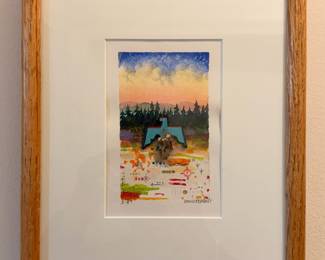 “Bird Fetish Landscape” by David P. Bradley mixed media on paper.  This piece is small