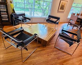 Four ca. 1960’s original Gavina Wassily chairs with dark brown leather slings.  A new leather kit has been installed on one chair, the leather on all others is in excellent vintage condition.  These will be sold SEPERATELY