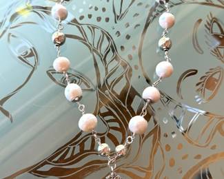 Custom made necklace featuring an 18th Century ladies sterling silver watch fob, sterling silver beads and 10 large South Sea Pearls