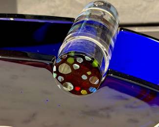 Stunning Thomas Bastide Baccarat “Oceanie” cobalt blue vase w/ kaleidoscope rod