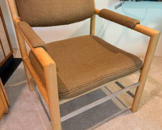 1970’s Edward Wormley for Dunbar ash wood w/ aluminum frame upholstered armchair with original wool fabric