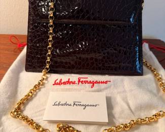 Like New vintage Salvatore Ferragamo embossed crocodile print patent leather handbag with dust bag 