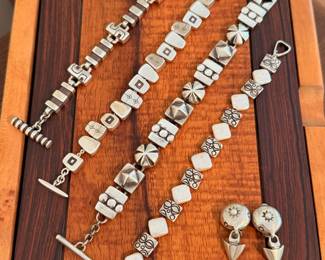 Vintage Lisa Jenks 925 silver bracelets, earrings and brooch