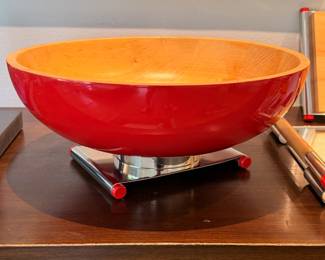 Extremely rare MCM style ‘Futura’ serving set designed by Larry Laslo for Towle Silversmiths.  This set features polished stainless steel with wood accents and is in incredible, mostly unused, vintage condition. 