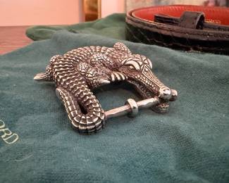 Vintage Kieselstein-Cord sterling silver Alligator Grand belt buckle and American alligator belt