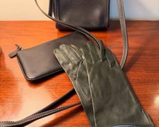 Vintage Coach Bellini crossbody bag, slip pouch and New Vintage With Tags green leather gloves