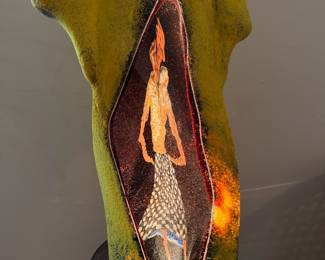 Incredible Kjell Engman for Kosta Boda ‘Catwalk’ figure with original lit stand.  This piece is in excellent condition with no chip or cracks.