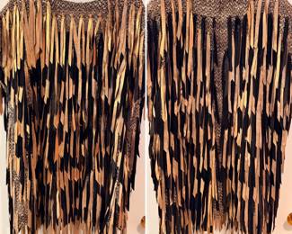 Vintage Kathleen Weir-West “Tina Turner” hand woven tunic dress with leather detail