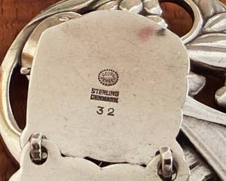 Selection of vintage Georg Jensen sterling jewelry pieces, including a sterling neckace No.1 and sterling Dove bracelet No. 32