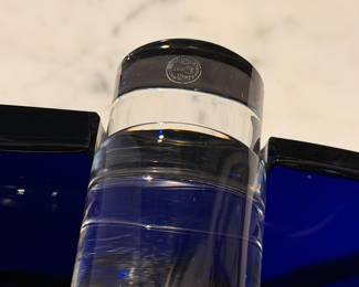Stunning Thomas Bastide Baccarat “Oceanie” cobalt blue vase w/ kaleidoscope rod