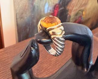 Vintage David Yurman 585 (14kt gold) and 925 (sterling) with yellow topaz capri ring