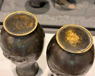 Pair of antique Japanese patinated bronze vases ca. The Meiji Period (late 19th Century)