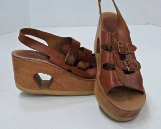 1970s Platform Sandals With Wood Soles