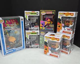 Funko Pop Figures and X-Men Comic Cover Display