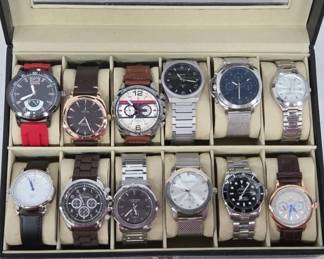 Faux Luxury Watches in Display Case