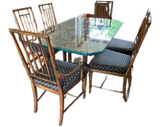 Drexel Dining table and 6 Chairs, glass top measures 64" x 40"