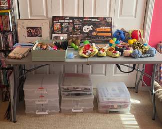 Toys and games, photo storage boxes on floor