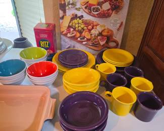 Fiestaware (purple and yellow - 3 place setting each)