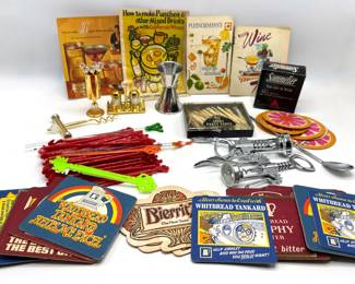 Vintage Bar Accessories: Branded Paper Coasters, Cocktail Stirrers, Corkscrews & More Lot #: 132
