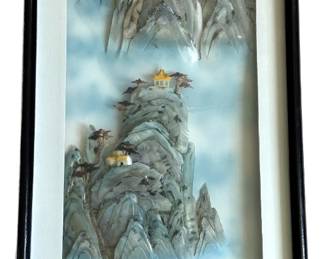 Vintage Chinese 3 Dimensional Abalone Shells Landscape In Shadow Box Lot #: 23