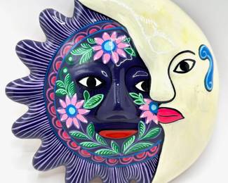 Mexican Folk Art Terra Cotta Sun Moon Wall Hanging Lot #: 57