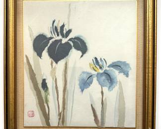 Original Japanese Watercolor Painting Of Iris Flowers Lot #: 24