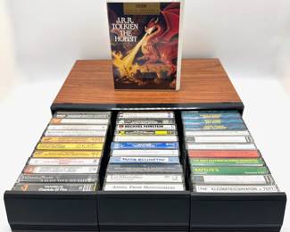 Vintage Music Cassette Tape Box With Cassette Tapes & The Hobbit Audio Book Lot #: 84
