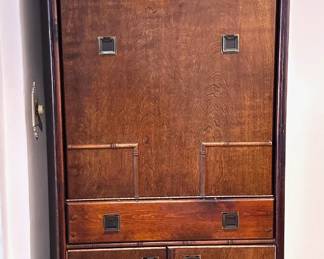 Vintage Solid Wood Drop-Front Dry Bar Cabinet With Interior Light Lot #: 10