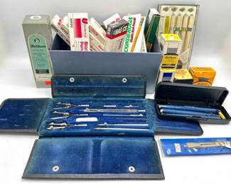 Vintage Drawing Tools In Velvet Box, Other Art Pens, Ink & New In Box Pencils Lot #: 151