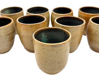 Set 9 Vintage Hand Crafted Stoneware Cups Mugs Lot #: 45