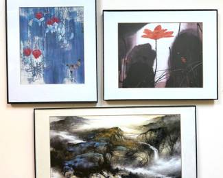 Chinese Landscape Print & 2 Abstract Flower Prints Lot #: 74