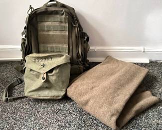 Vintage US Army Wool Blanket, Highland Tactical Apollo Backpack & Military Canvas Shoulder Bag Lot #: 94