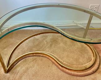 Mid Century Modern 2 Piece Yin Yang Glass & Brass Coffee Table With Custom Made Rugs Lot #: 9