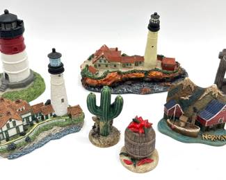 7 Miniature Resin Figurines: Lighthouses, Cactus, Pepper Barrel & More Lot #: 138