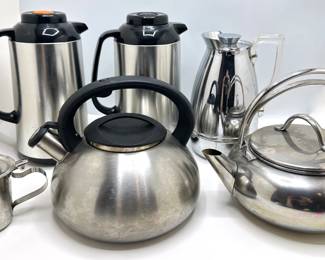2 Oggi Coffee Thermal Carafes, Coffee Thermos With Lucite Handle, Mikasa Tea Kettle & More Lot #: 118