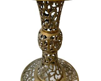 Vintage Ornate Brass Filigree Stool Or Plant Stand Lot #: 33