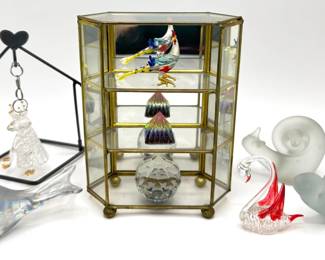 8 Vintage Glass & Crystal Animals With Miniatures Display Case Lot #: 72