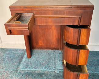 Vintage Singer Art Deco Mahogany Sewing Machine Cabinet Desk Without Sewing Machine Lot #: 14
